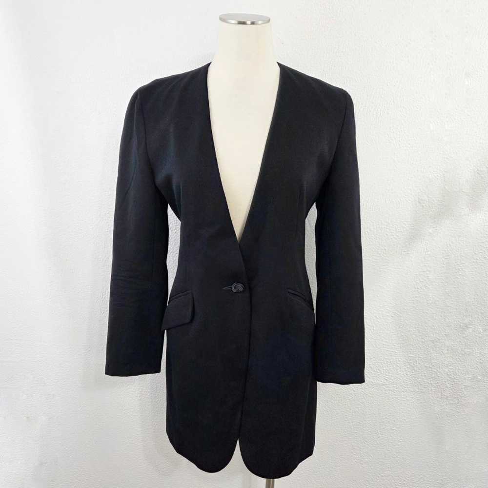 Vintage Christian Dior The Suit blazer jacket black wool longline single button - Picture 1 of 6